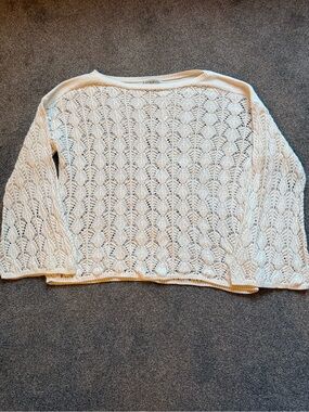 FRYE AND CO. Open Knit Lace-Pattern Sweater in Cream